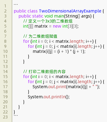 java定义二维数组给他赋值